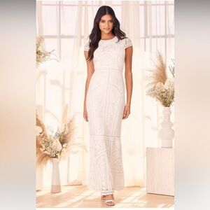 Lulus Endless Devotion White Sequin Embroidered Mermaid Maxi Dress- Women’s XS